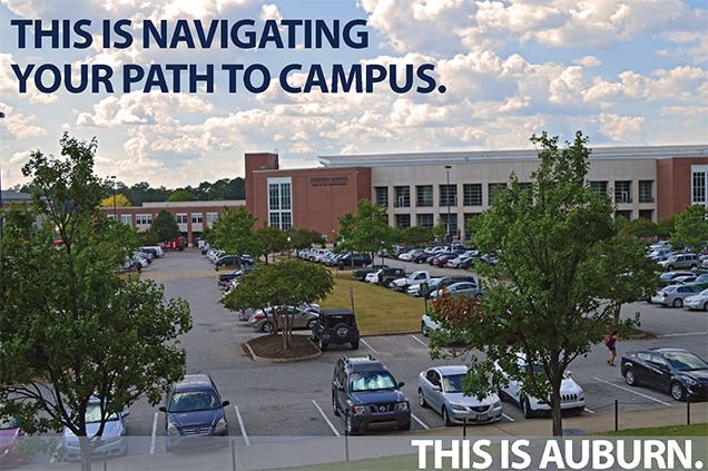 This Is Navigating Your Path To Campus. Auburn Arena parking lot image.