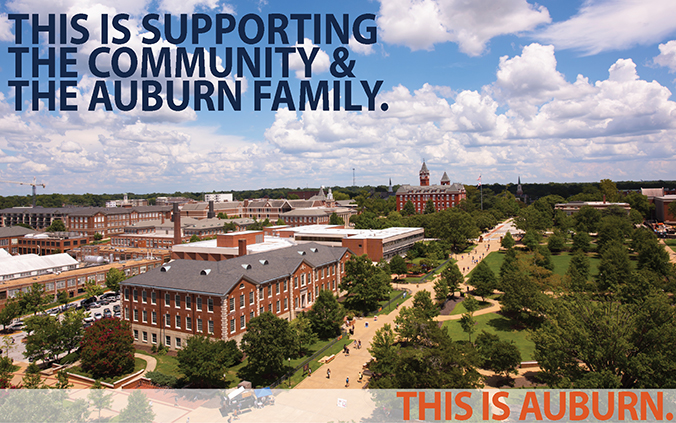 This Is Supporting The Community & The Auburn Family. Aerial view of campus image.