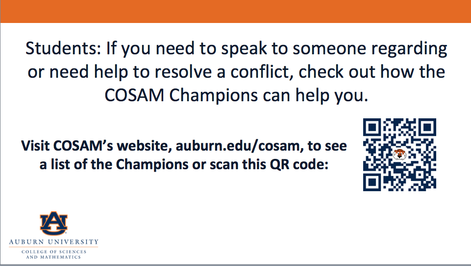 Students -- visit www.auburn.edu/cosam to find a COSAM Champion