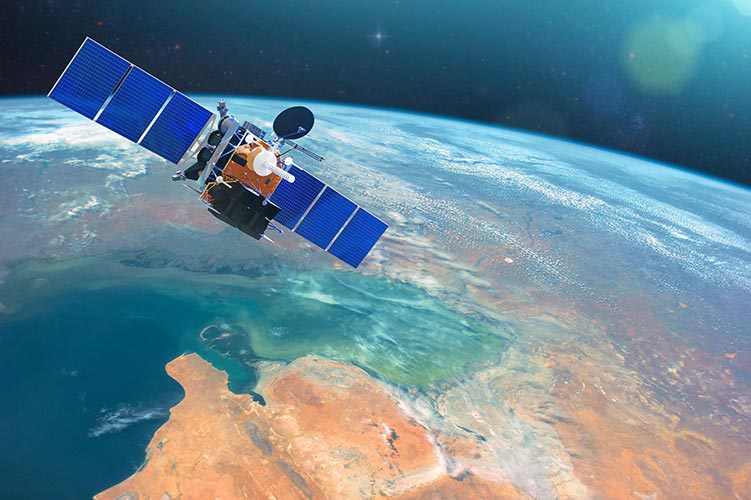 A satellite is shown in space