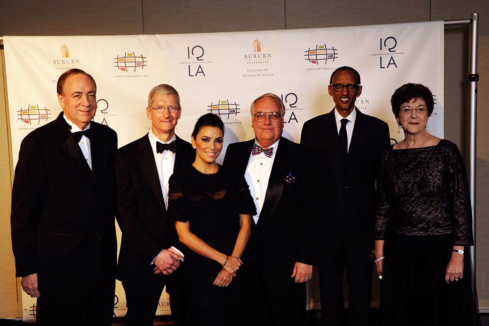 Pictured, from left, are Jay Gogue, Tim Cook, Eva Longoria, Howard G. Buffett and June Henton at the 2013 IQLA Awards.
