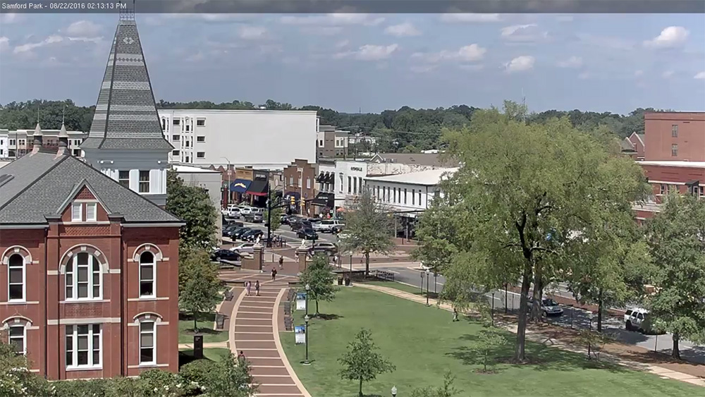View from Samford Hall's clock tower overlooking Toomer's Corner.