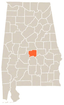 Autauga County Highlighted In Orange on State of Alabama Map