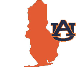 Outline of Baldwin County Alabama with AU logo on top