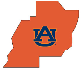 Outline of Barbour County Alabama with AU logo on top