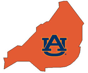 Outline of Blount County Alabama with AU logo on top