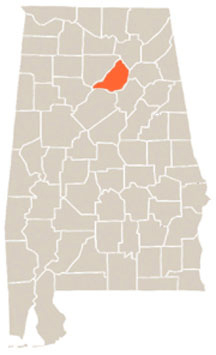 Blount County Highlighted In Orange on State of Alabama Map