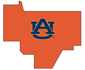 Outline of Bullock County Alabama with AU logo on top