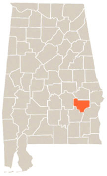Bullock County Highlighted In Orange on State of Alabama Map