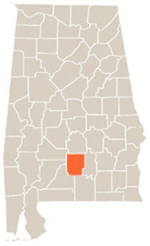 Butler County Highlighted In Orange on State of Alabama Map