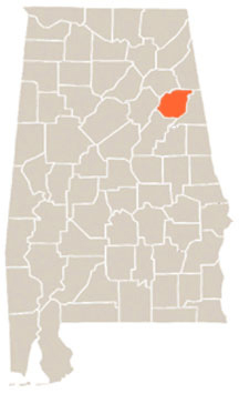 Calhoun County Highlighted In Orange on State of Alabama Map