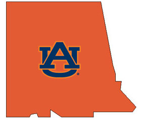 Outline of Chambers County Alabama with AU logo on top