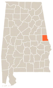 Chambers County Highlighted In Orange on State of Alabama Map
