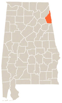 Cherokee County Highlighted In Orange on State of Alabama Map