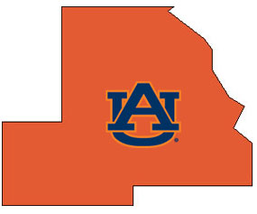 Outline of Chilton County Alabama with AU logo on top
