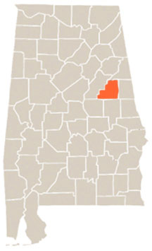 Clay County Highlighted In Orange on State of Alabama Map