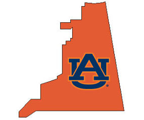 Outline of Cleburne County Alabama with AU logo on top