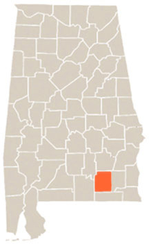 Coffee County Highlighted In Orange on State of Alabama Map