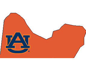 Outline of Autauga County Alabama with AU logo on top
