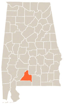 Conecuh County Highlighted In Orange on State of Alabama Map
