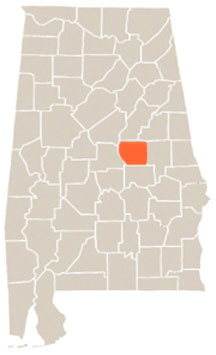 Coosa County Highlighted In Orange on State of Alabama Map