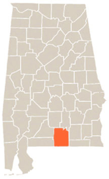 Covington County Highlighted In Orange on State of Alabama Map