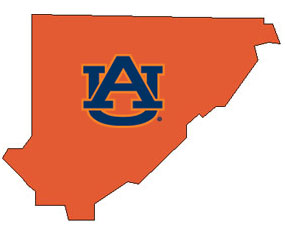 Outline of Cullman County Alabama with AU logo on top