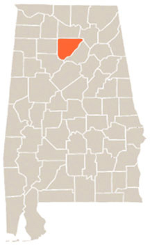 Cullman County Highlighted In Orange on State of Alabama Map