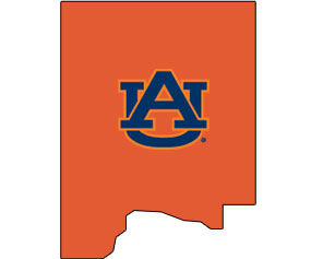 Outline of Dale County Alabama with AU logo on top
