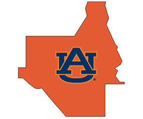 Outline of Dallas County Alabama with AU logo on top