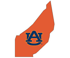 Outline of Dekalb County Alabama with AU logo on top