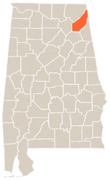 Dekalb County Highlighted In Orange on State of Alabama Map