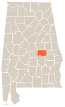 Elmore County Highlighted In Orange on State of Alabama Map
