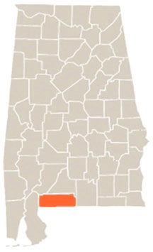 Escambia County Highlighted In Orange on State of Alabama Map