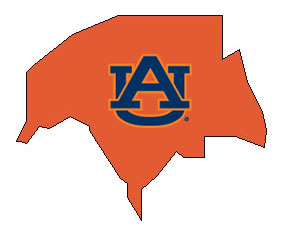 Outline of Etowah County Alabama with AU logo on top