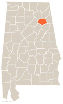 Etowah County Highlighted In Orange on State of Alabama Map