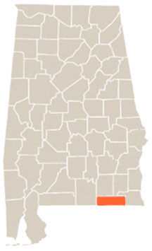 Geneva County Highlighted In Orange on State of Alabama Map