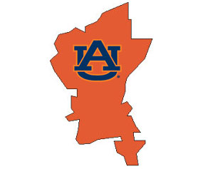 Outline of Greene County Alabama with AU logo on top