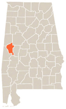 Greene County Highlighted In Orange on State of Alabama Map