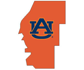 Outline of Hale County Alabama with AU logo on top
