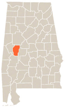 Hale County Highlighted In Orange on State of Alabama Map