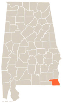 Houston County Highlighted In Orange on State of Alabama Map