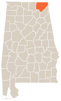 Jackson County Highlighted In Orange on State of Alabama Map