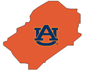 Outline of Jefferson County Alabama with AU logo on top