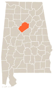 Jefferson County Highlighted In Orange on State of Alabama Map