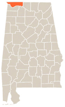 Lauderdale County Highlighted In Orange on State of Alabama Map