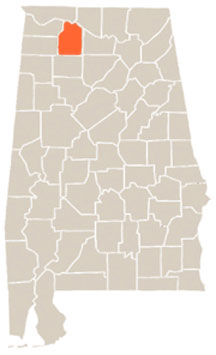Lawrence County Highlighted In Orange on State of Alabama Map