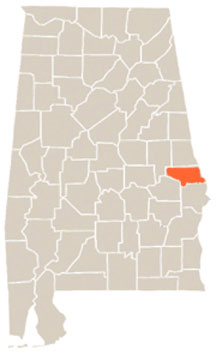 Lee County Highlighted In Orange on State of Alabama Map