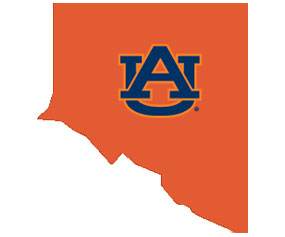 Outline of Limestone County Alabama with AU logo on top