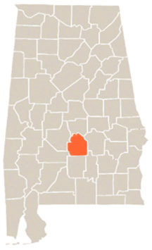 Lowndes County Highlighted In Orange on State of Alabama Map